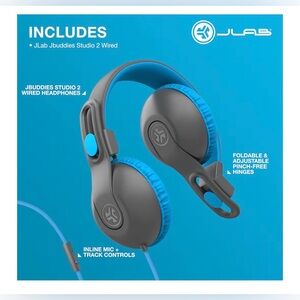 JBuddies Studio 2 Wired Headphones - Gray and Blue NIB
